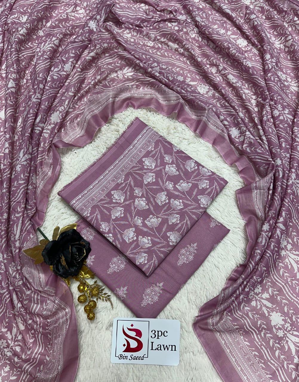 Bin Saeed Original 3 Piece Unstitched Suit | Premium Lawn Collection - Image 21