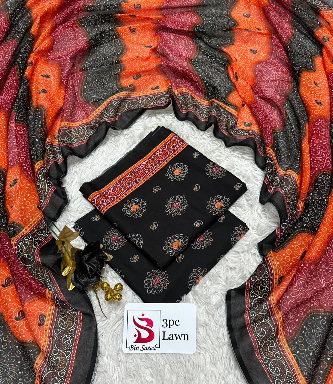 Bin Saeed Original 3 Piece Unstitched Suit | Premium Lawn Collection - Image 20