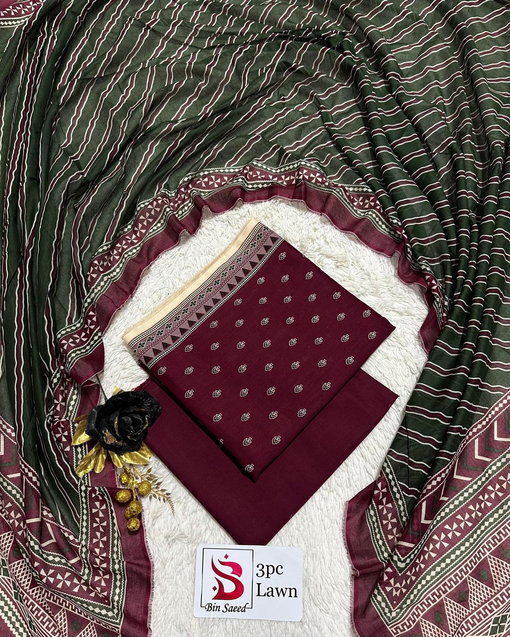 Bin Saeed Original 3 Piece Unstitched Suit | Premium Lawn Collection - Image 23