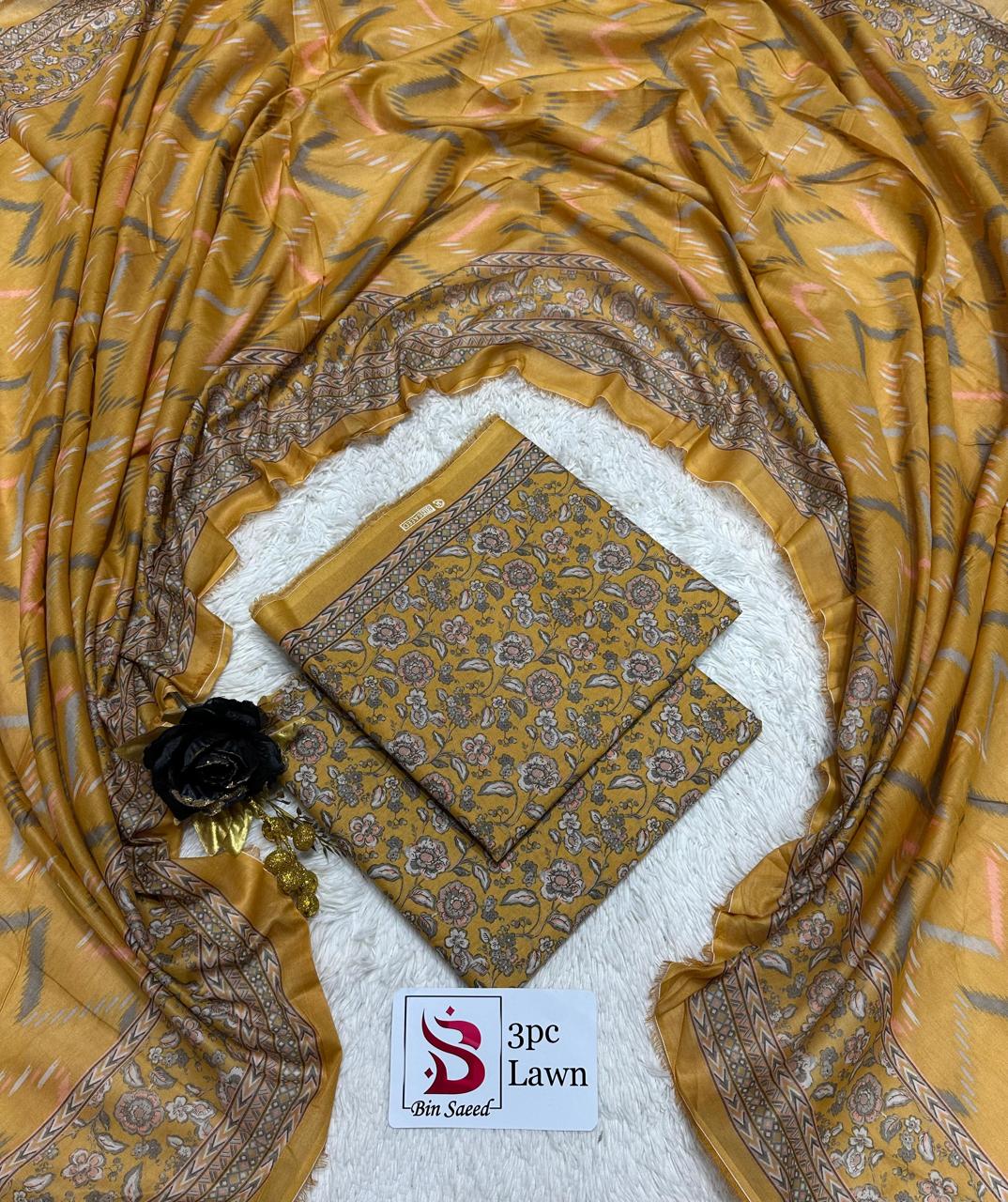 Bin Saeed Original 3 Piece Unstitched Suit | Premium Lawn Collection - Image 22