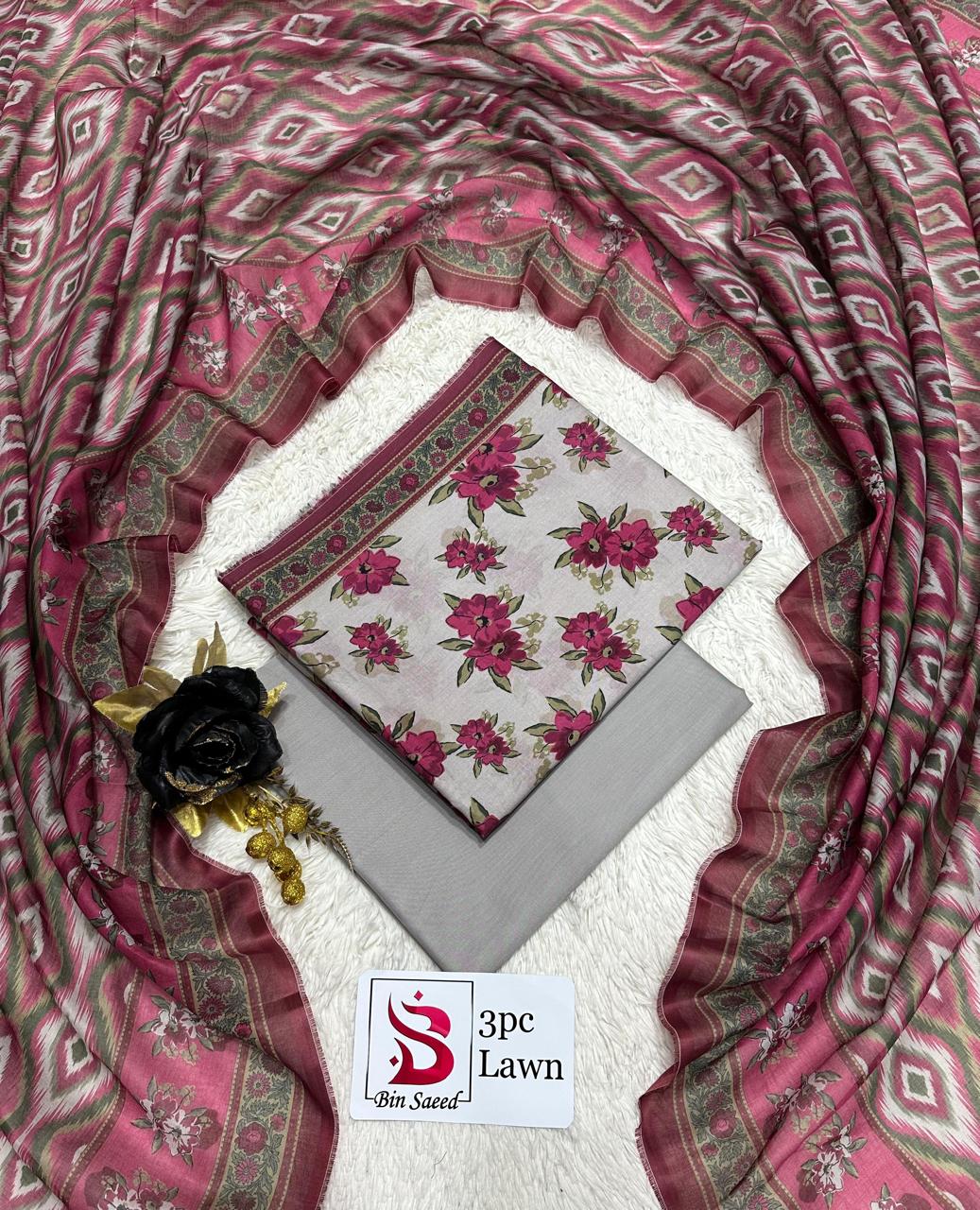 Bin Saeed Original 3 Piece Unstitched Suit | Premium Lawn Collection - Image 3