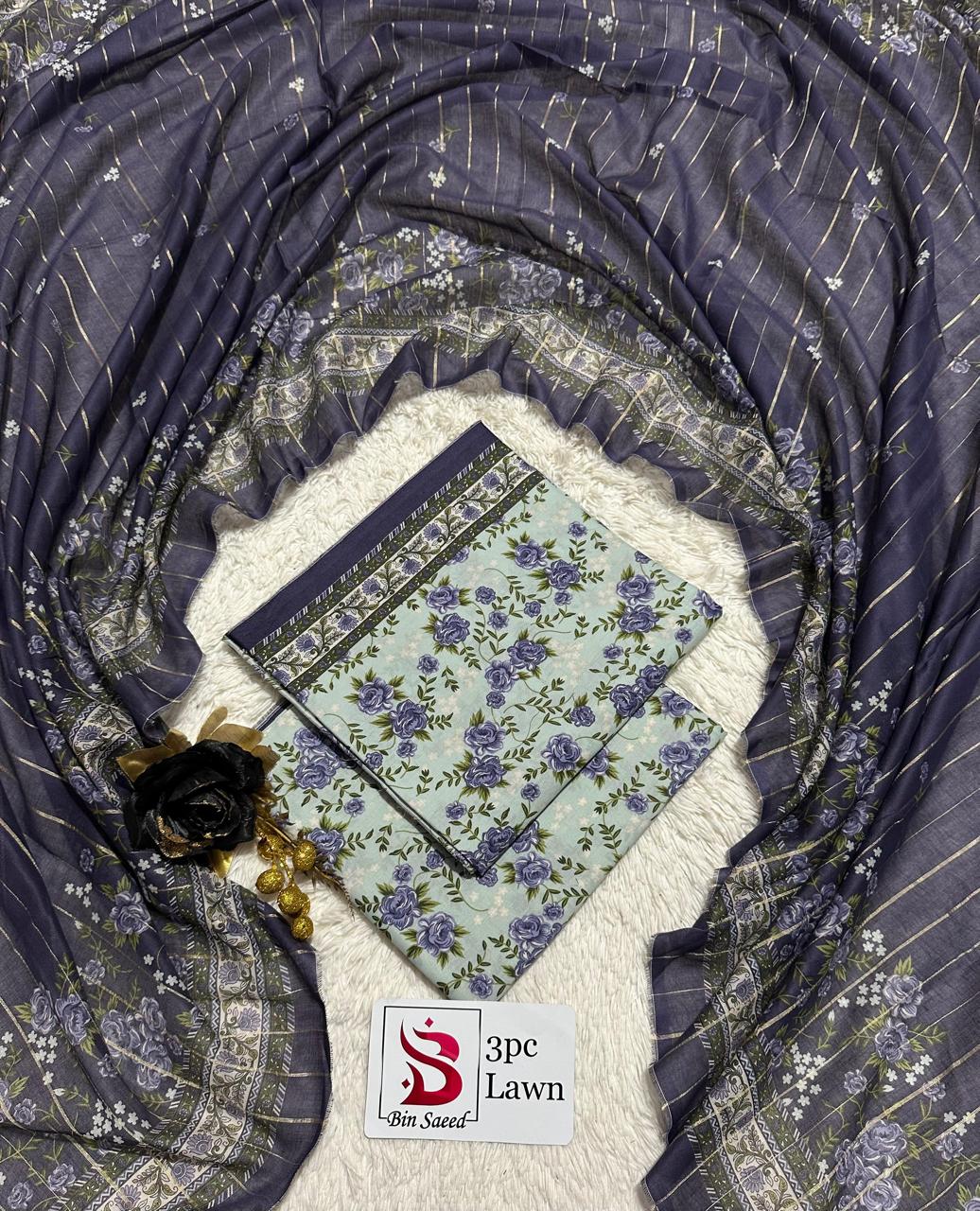 Bin Saeed Original 3 Piece Unstitched Suit | Premium Lawn Collection - Image 4