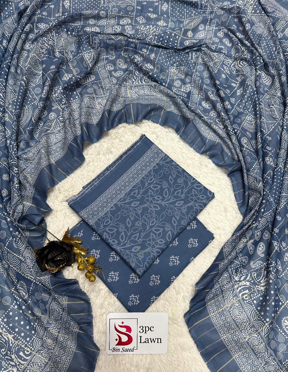 Bin Saeed Original 3 Piece Unstitched Suit | Premium Lawn Collection - Image 5