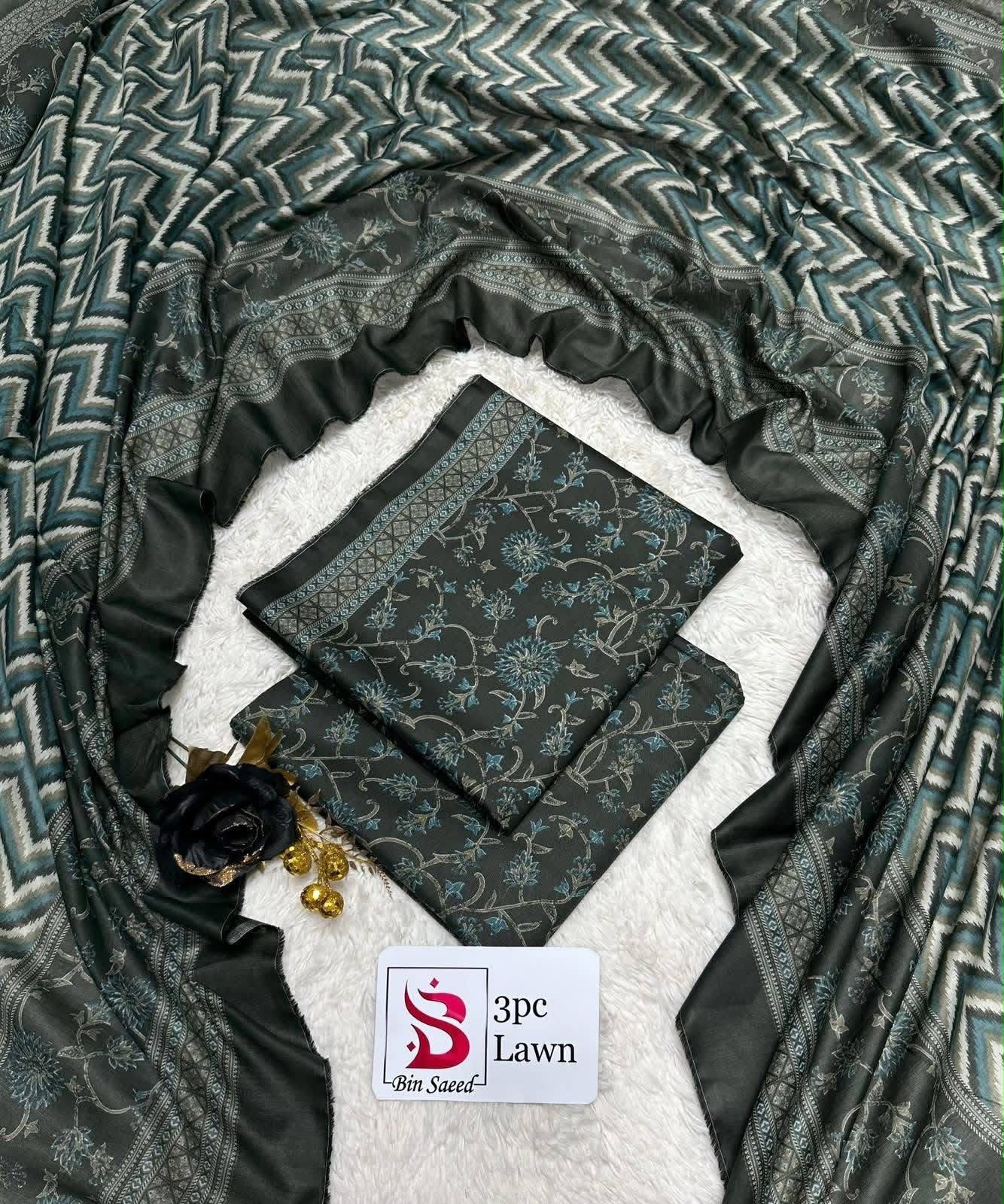 Bin Saeed Original 3 Piece Unstitched Suit | Premium Lawn Collection - Image 6