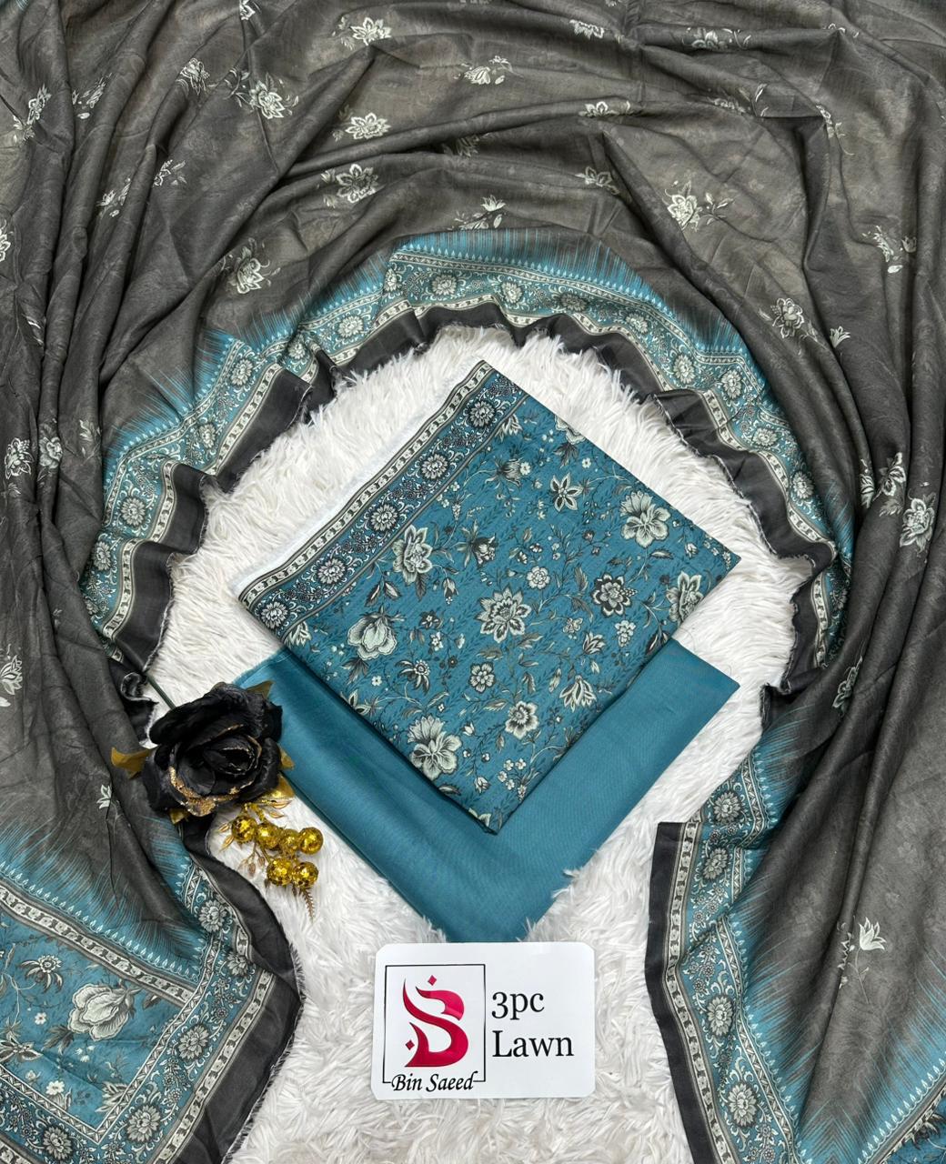 Bin Saeed Original 3 Piece Unstitched Suit | Premium Lawn Collection - Image 25