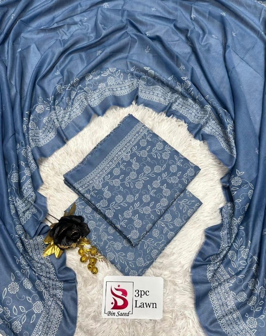 Bin Saeed Original 3 Piece Unstitched Suit | Premium Lawn Collection - Image 24