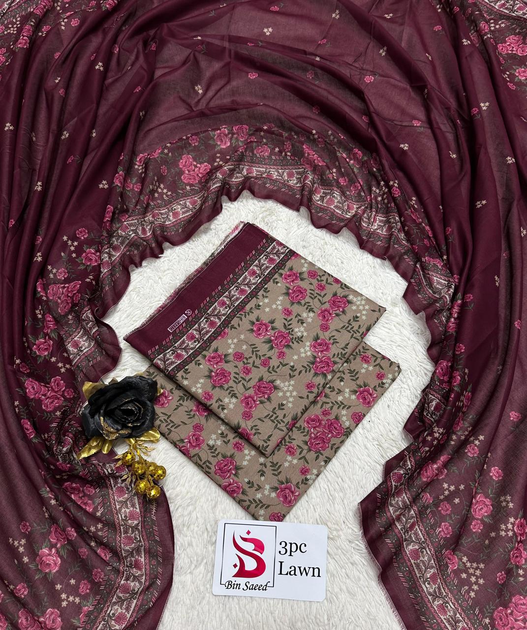 Bin Saeed Original 3 Piece Unstitched Suit | Premium Lawn Collection - Image 26