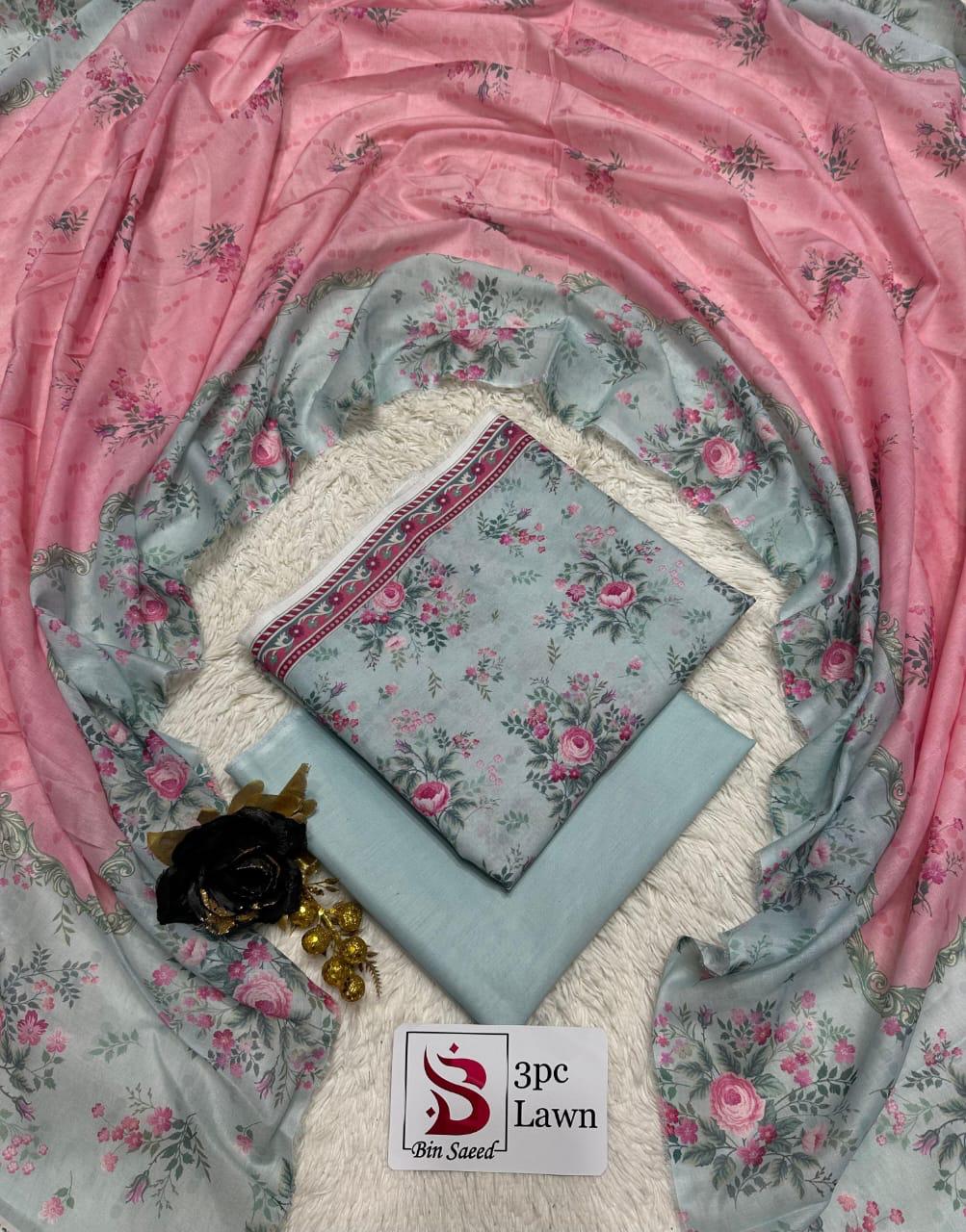 Bin Saeed Original 3 Piece Unstitched Suit | Premium Lawn Collection - Image 28