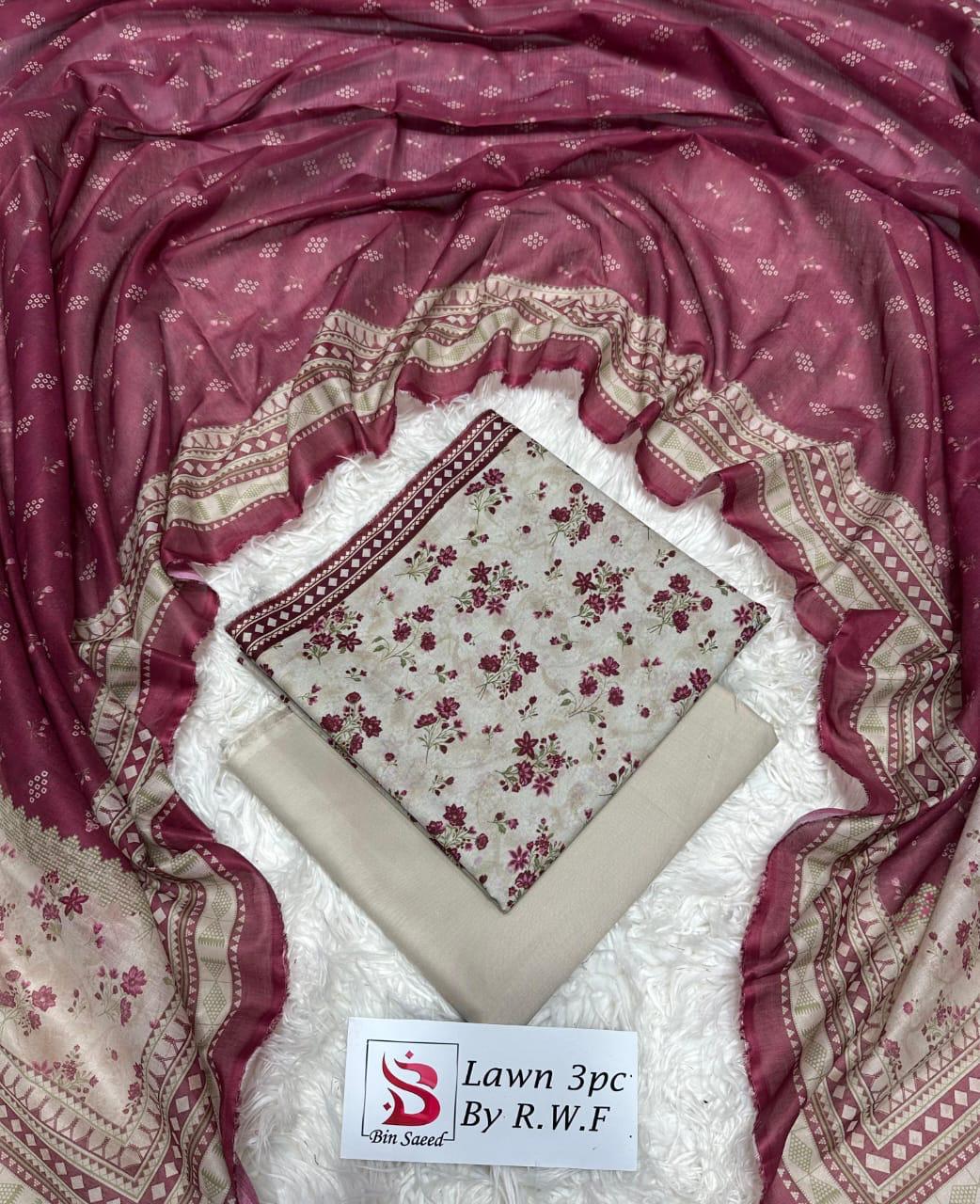 Bin Saeed Original 3 Piece Unstitched Suit | Premium Lawn Collection - Image 9