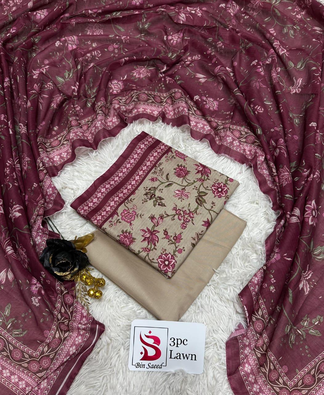 Bin Saeed Original 3 Piece Unstitched Suit | Premium Lawn Collection - Image 11