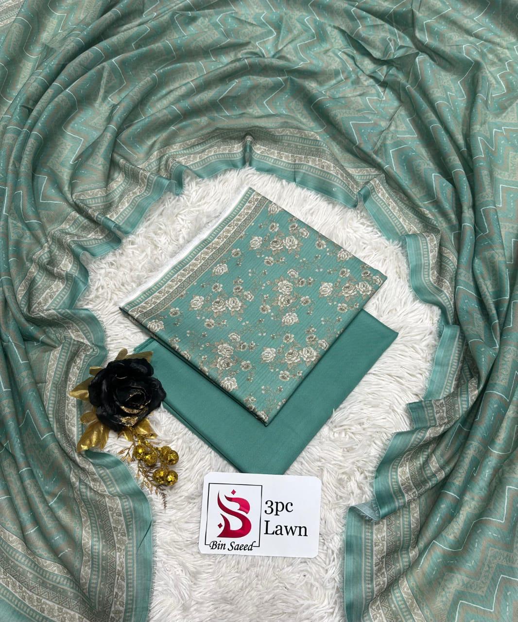 Bin Saeed Original 3 Piece Unstitched Suit | Premium Lawn Collection - Image 8