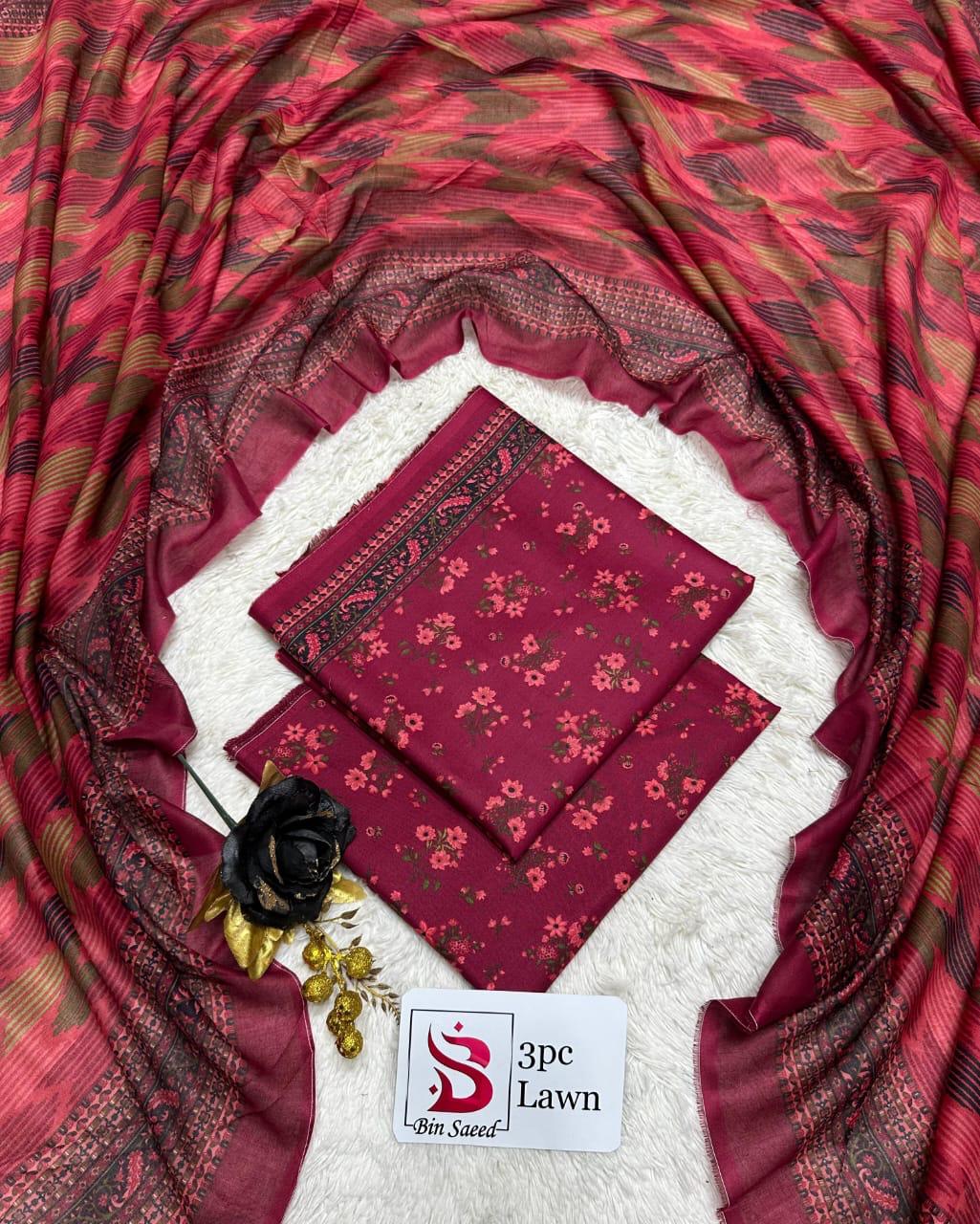 Bin Saeed Original 3 Piece Unstitched Suit | Premium Lawn Collection - Image 13