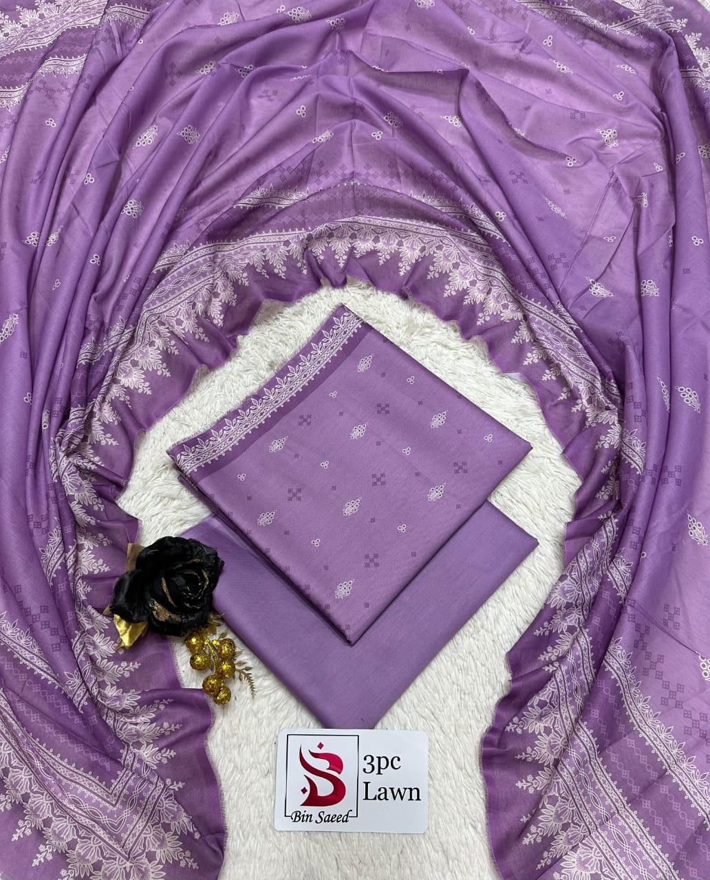 Bin Saeed Original 3 Piece Unstitched Suit | Premium Lawn Collection - Image 12