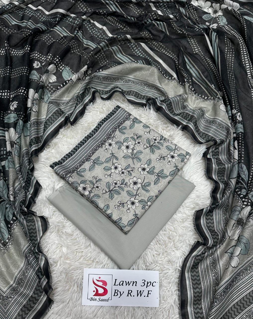 Bin Saeed Original 3 Piece Unstitched Suit | Premium Lawn Collection - Image 15