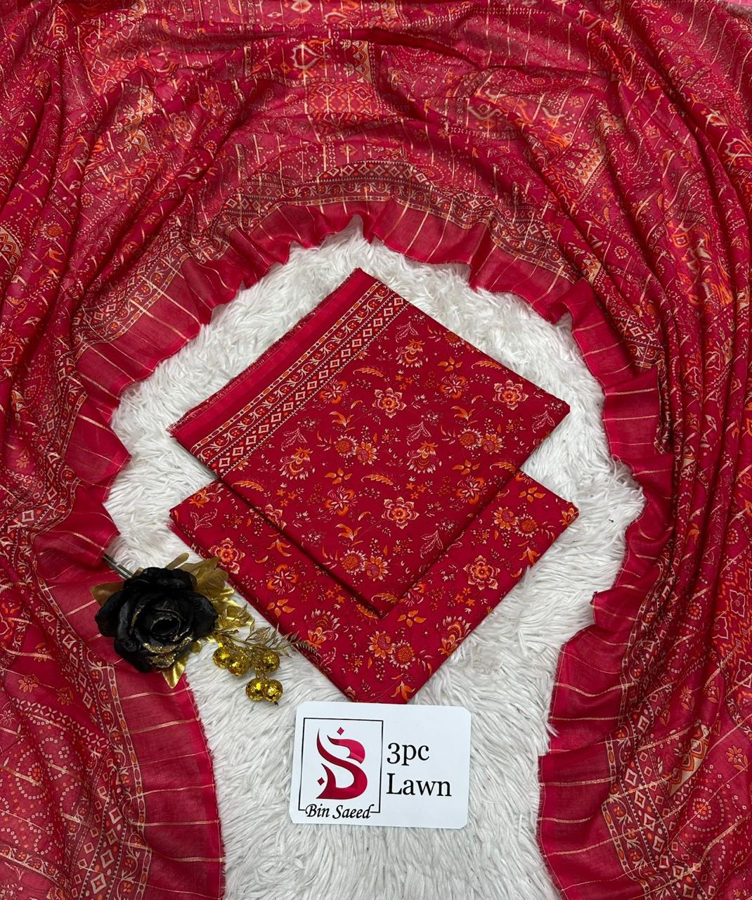 Bin Saeed Original 3 Piece Unstitched Suit | Premium Lawn Collection - Image 16