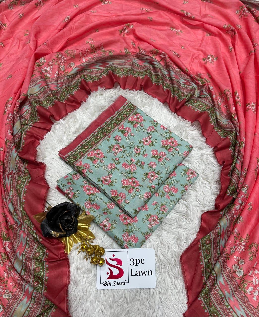 Bin Saeed Original 3 Piece Unstitched Suit | Premium Lawn Collection - Image 19