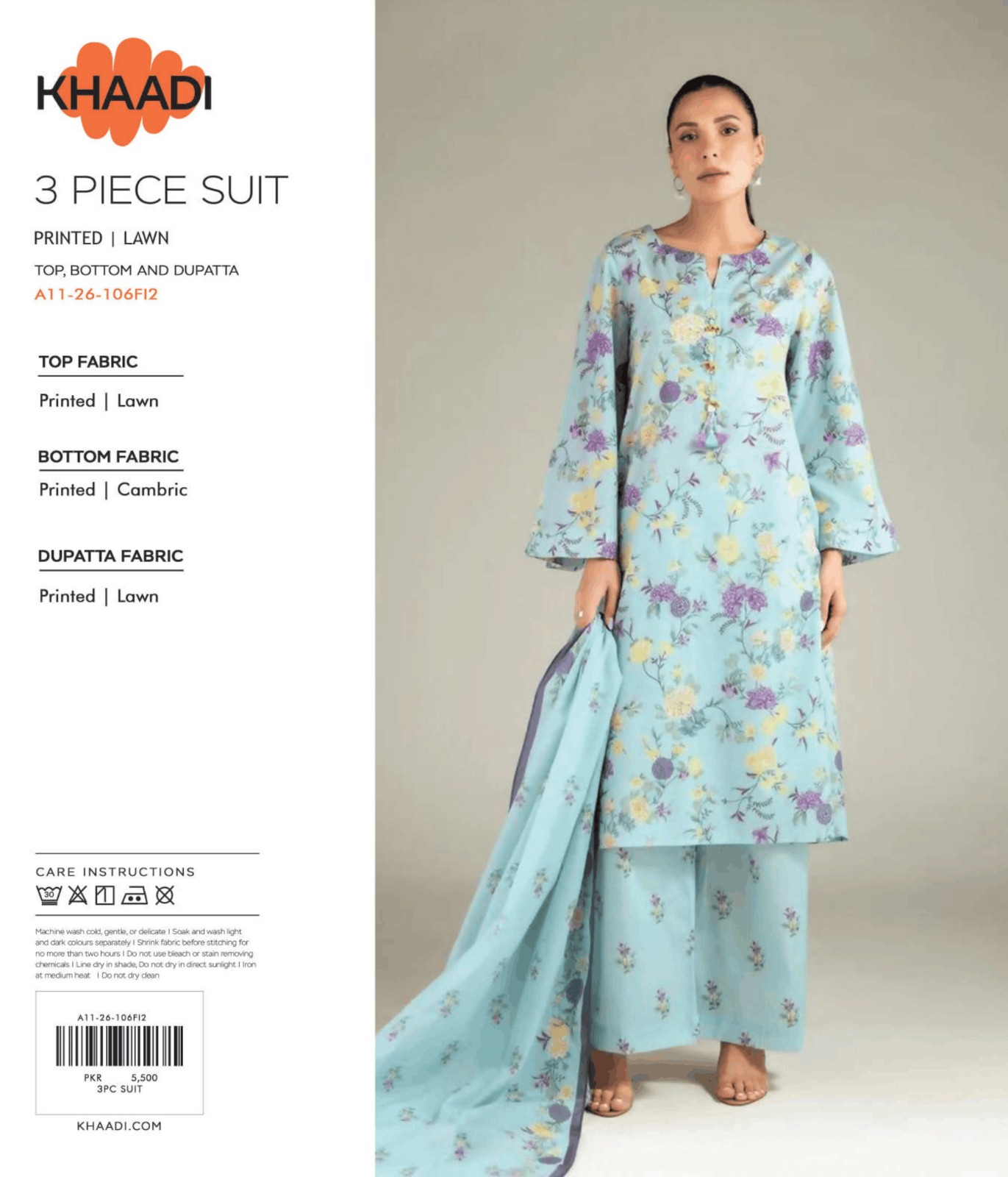 Khaadi 3 Piece Printed Lawn Suit