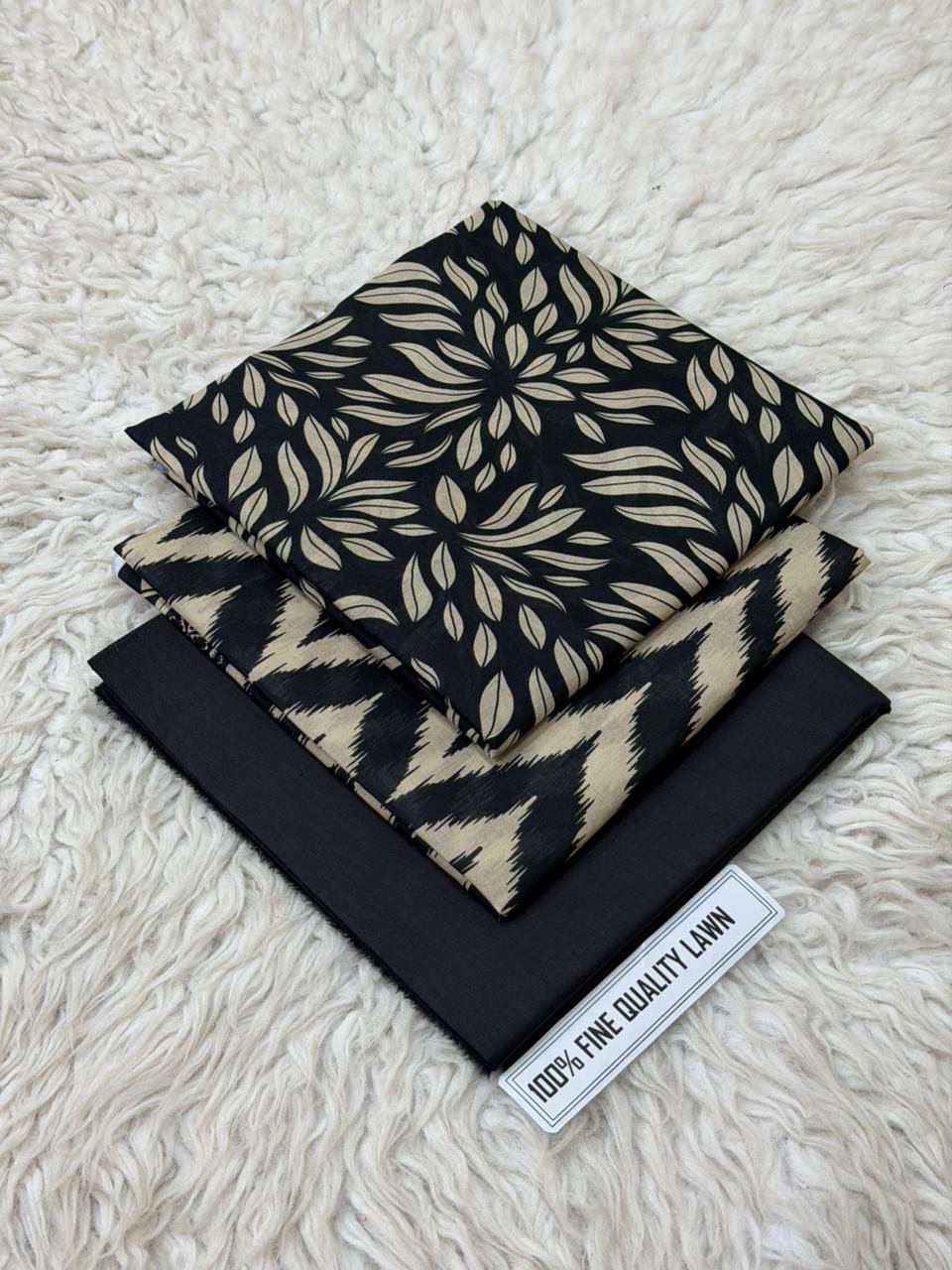 Black Special 3 Piece Digital Printed Airjet Lawn - Image 11