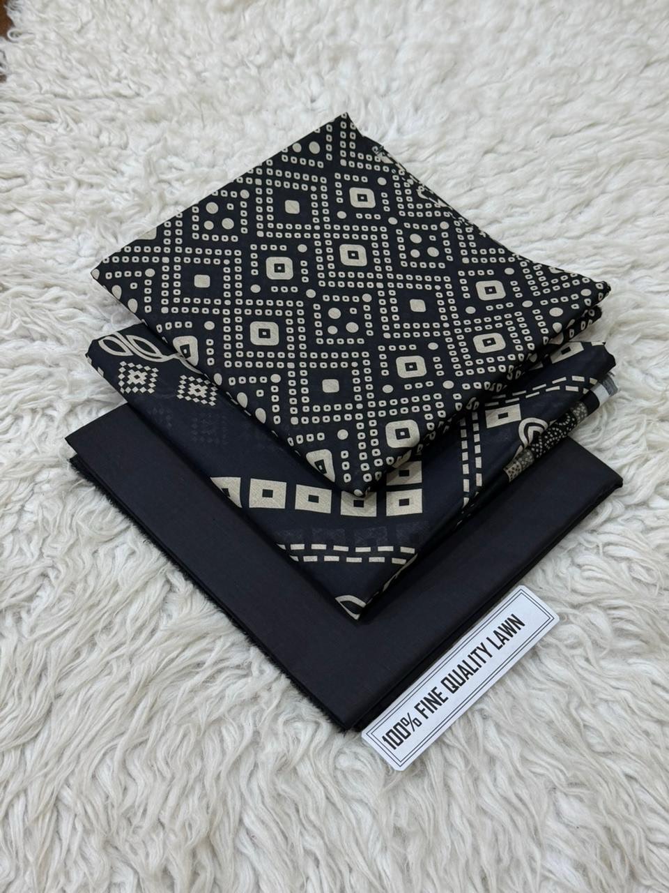 Black Special 3 Piece Digital Printed Airjet Lawn - Image 7