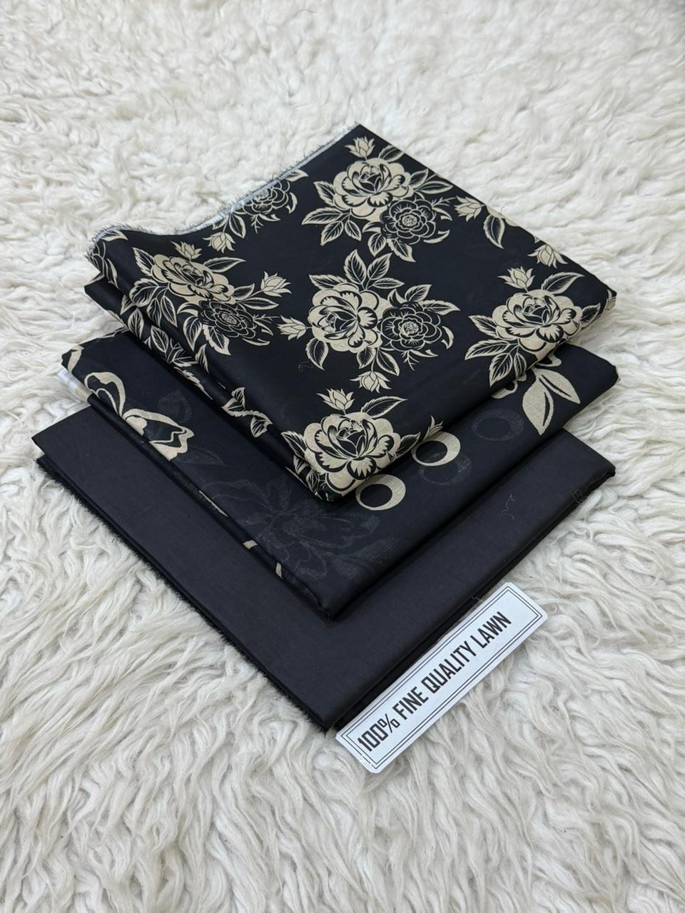 Black Special 3 Piece Digital Printed Airjet Lawn - Image 9