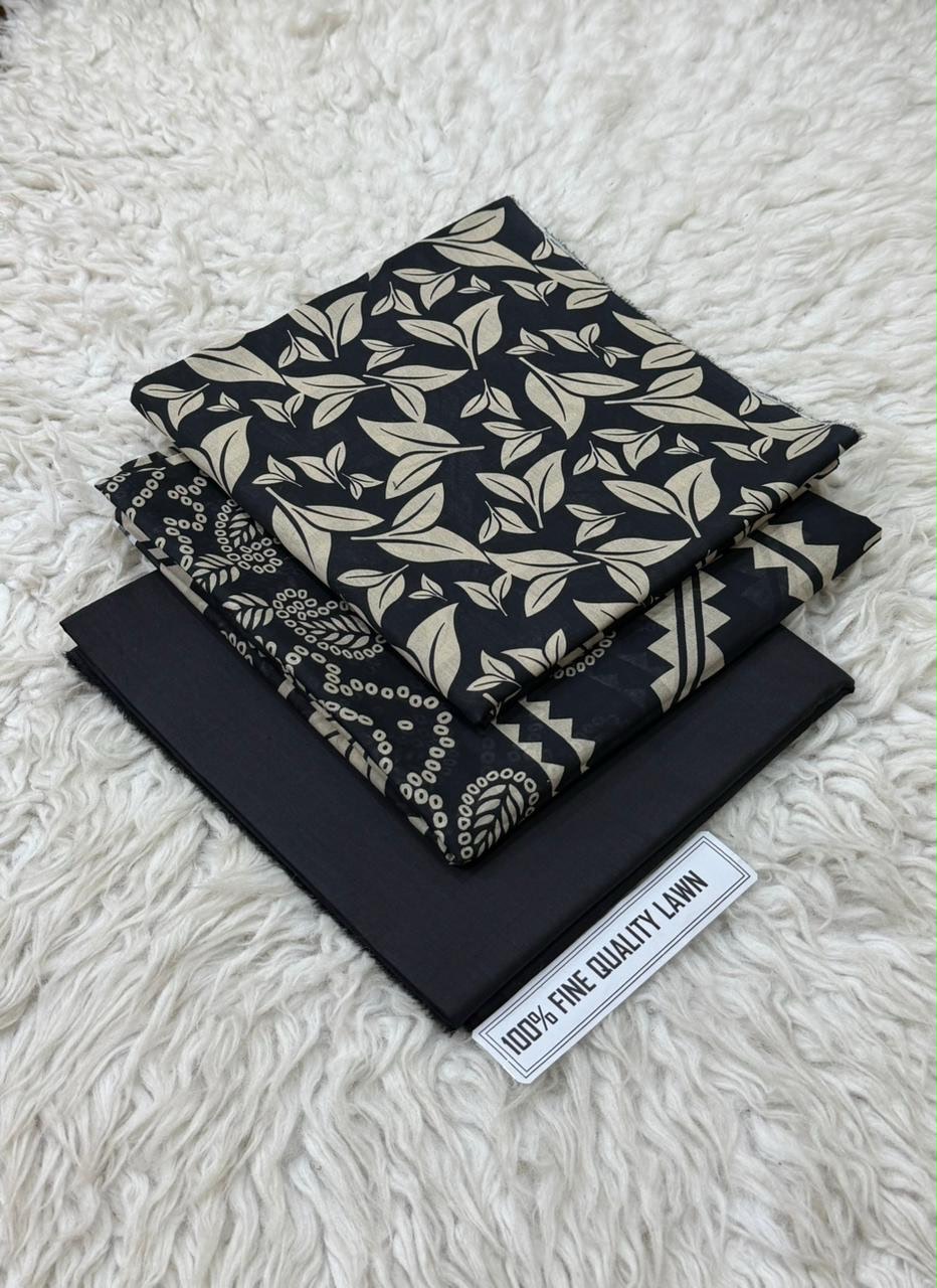 Black Special 3 Piece Digital Printed Airjet Lawn - Image 10