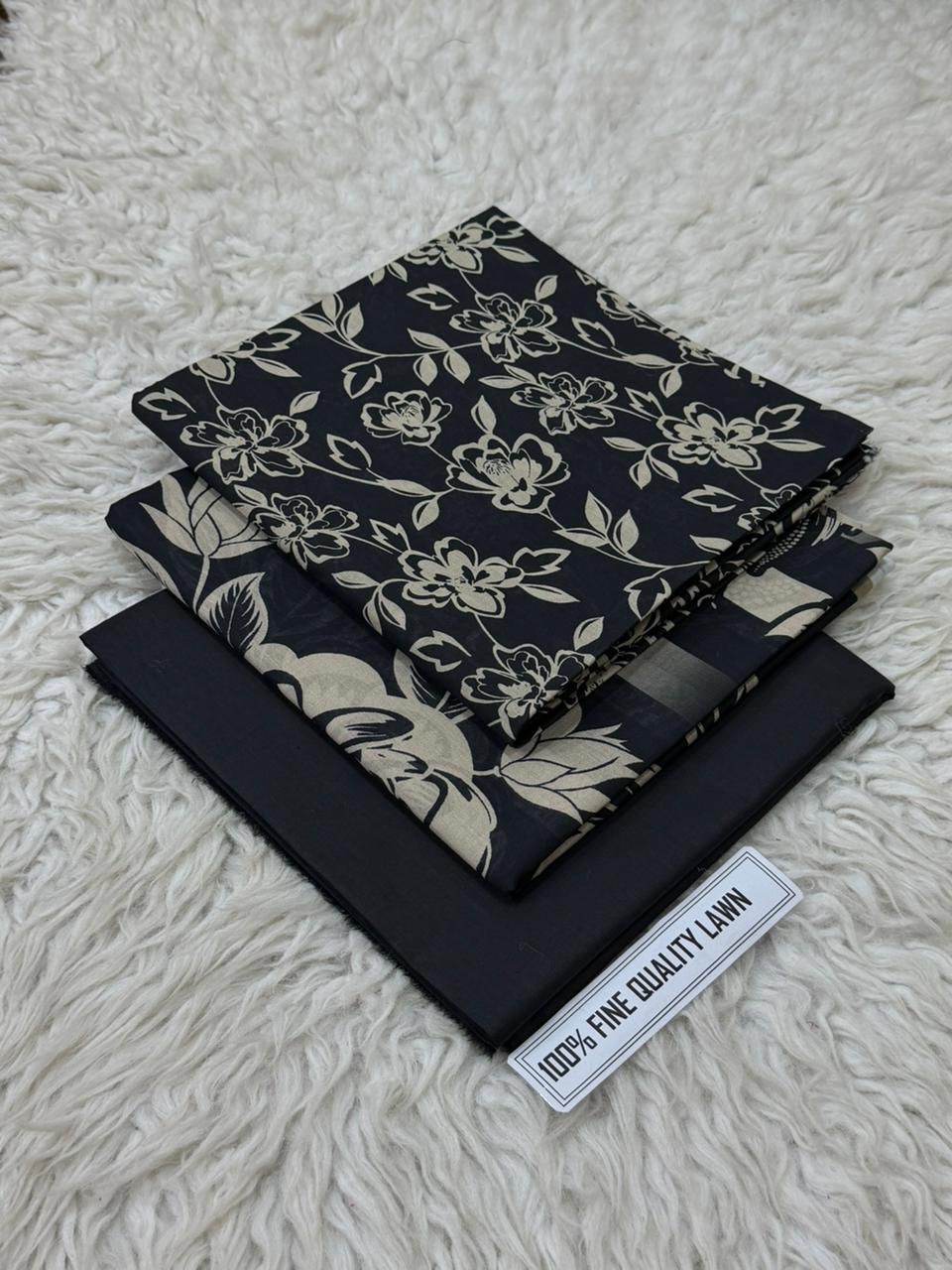 Black Special 3 Piece Digital Printed Airjet Lawn - Image 4