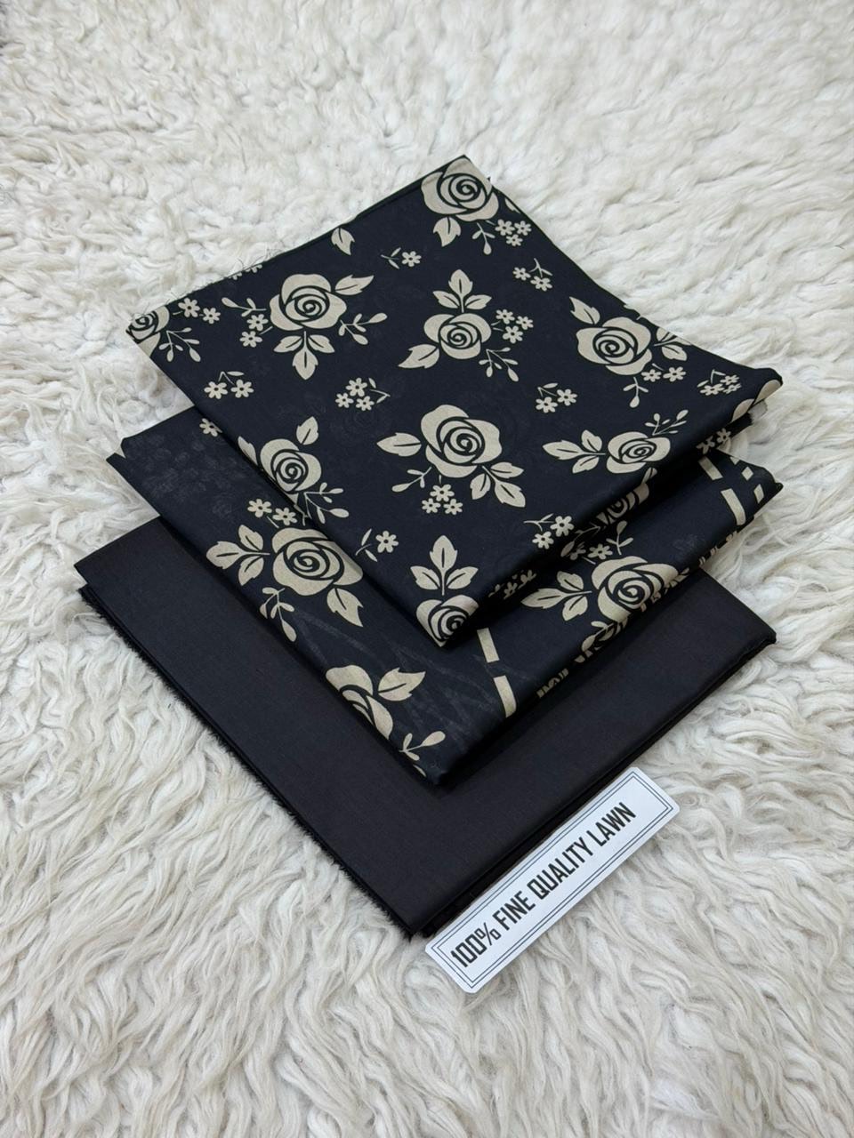 Black Special 3 Piece Digital Printed Airjet Lawn - Image 6