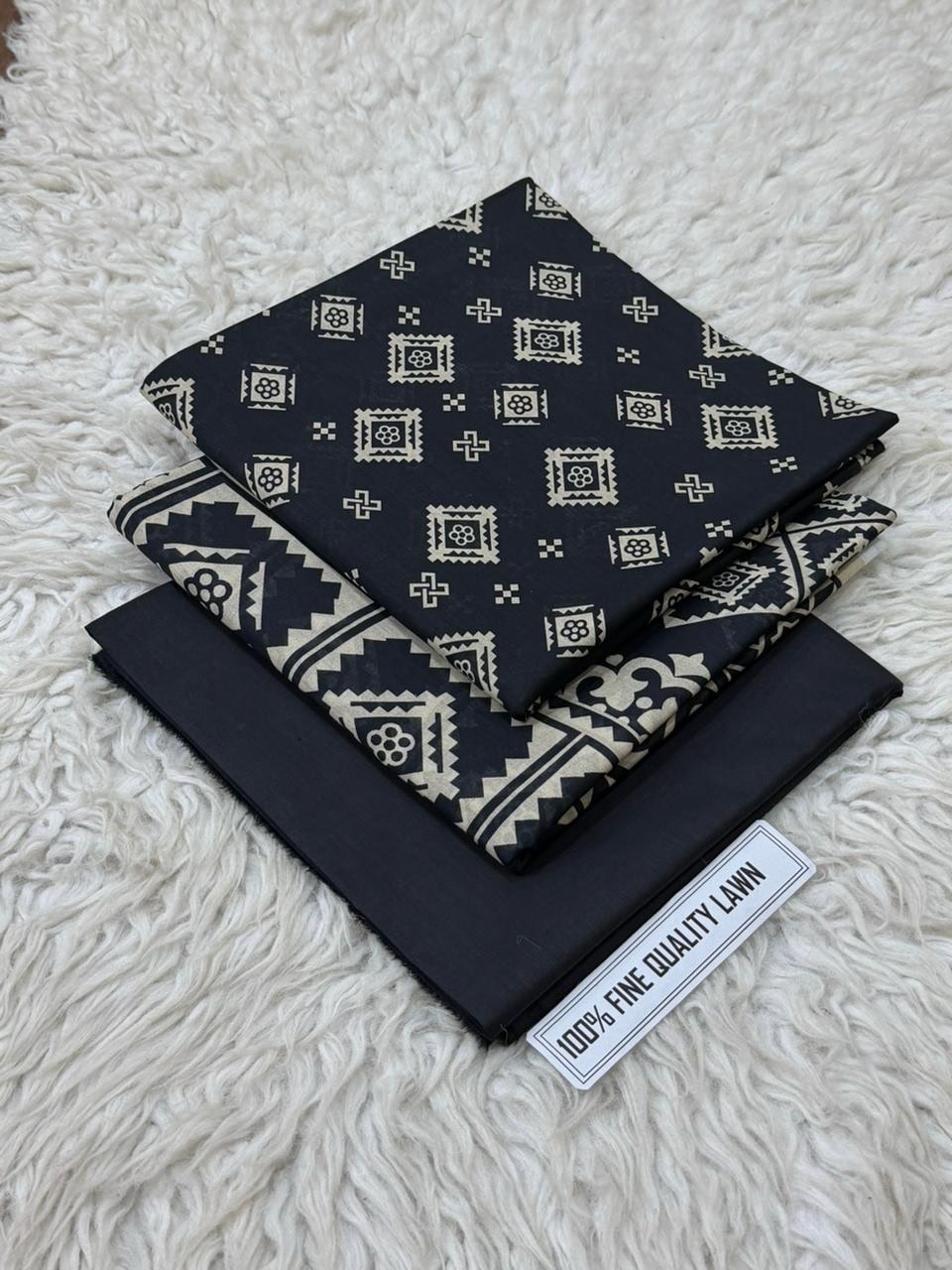 Black Special 3 Piece Digital Printed Airjet Lawn - Image 2