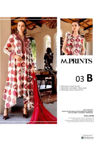 M.Prints 3 Piece Unstitched Printed Lawn