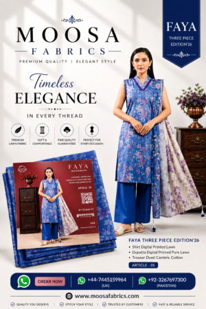 LUXE Botanical Bloom Collection Sky Blue Floral Printed 3 Piece Lawn