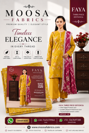 FAYA Three Piece Edition '26 – Premium Digital Printed Lawn Suit | Unstitched 3 Pie