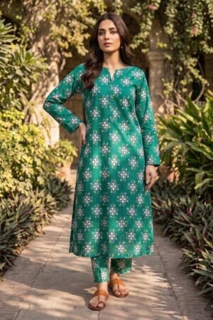 Elegant Teal Floral Printed 2-Piece