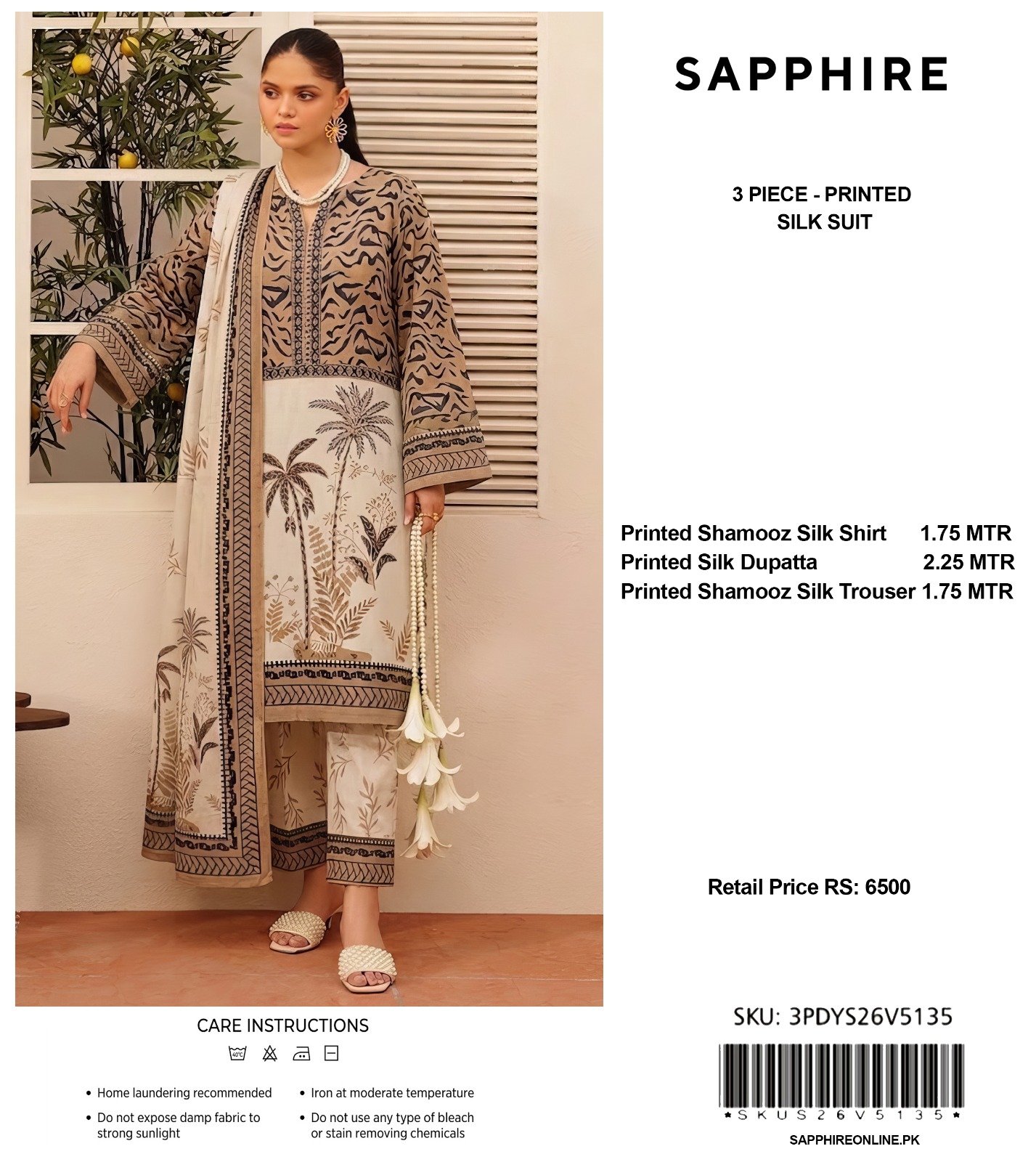 Sapphire 3-Piece Printed Shamooz Silk Suit - Image 5