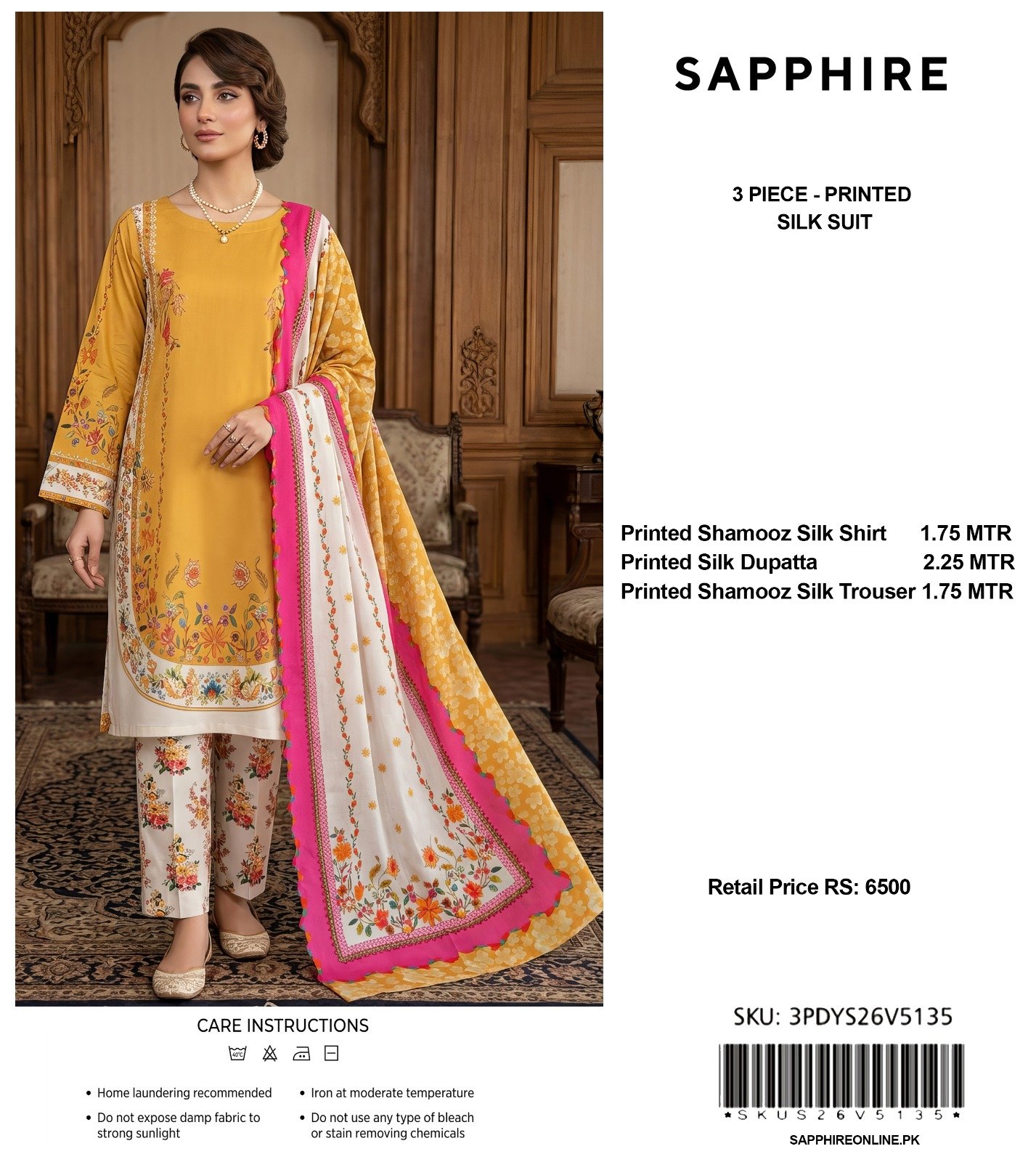 Sapphire 3-Piece Printed Shamooz Silk Suit - Image 3