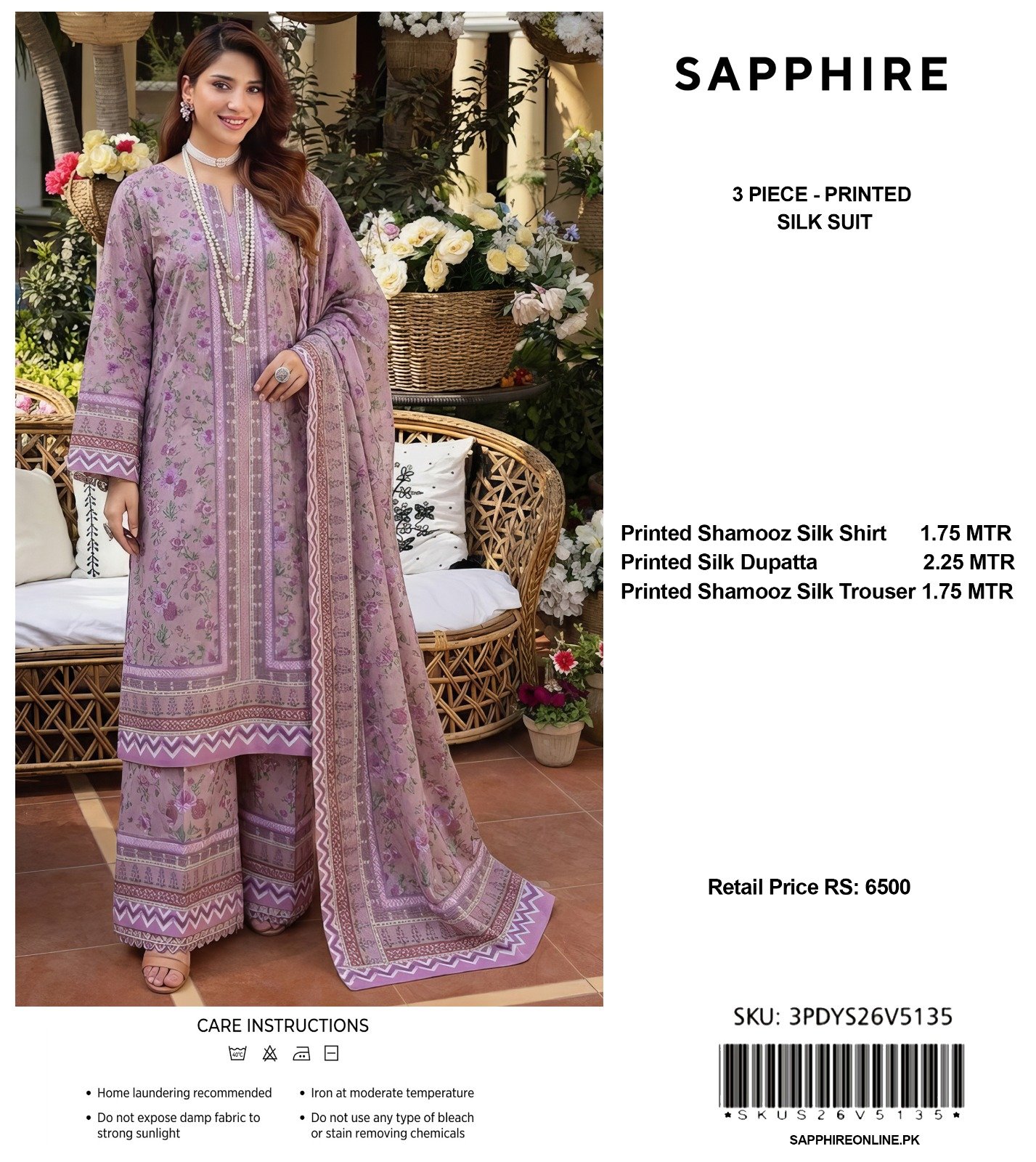Sapphire 3-Piece Printed Shamooz Silk Suit - Image 4