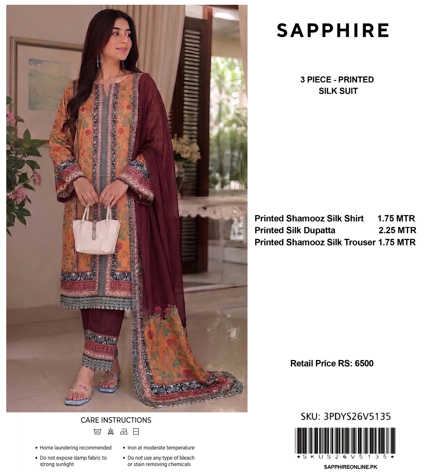 Sapphire 3-Piece Printed Shamooz Silk Suit - Image 10