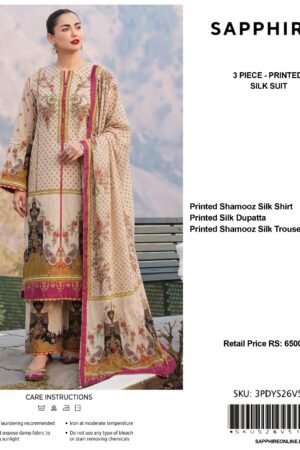 Sapphire 3-Piece Printed Shamooz Silk Suit