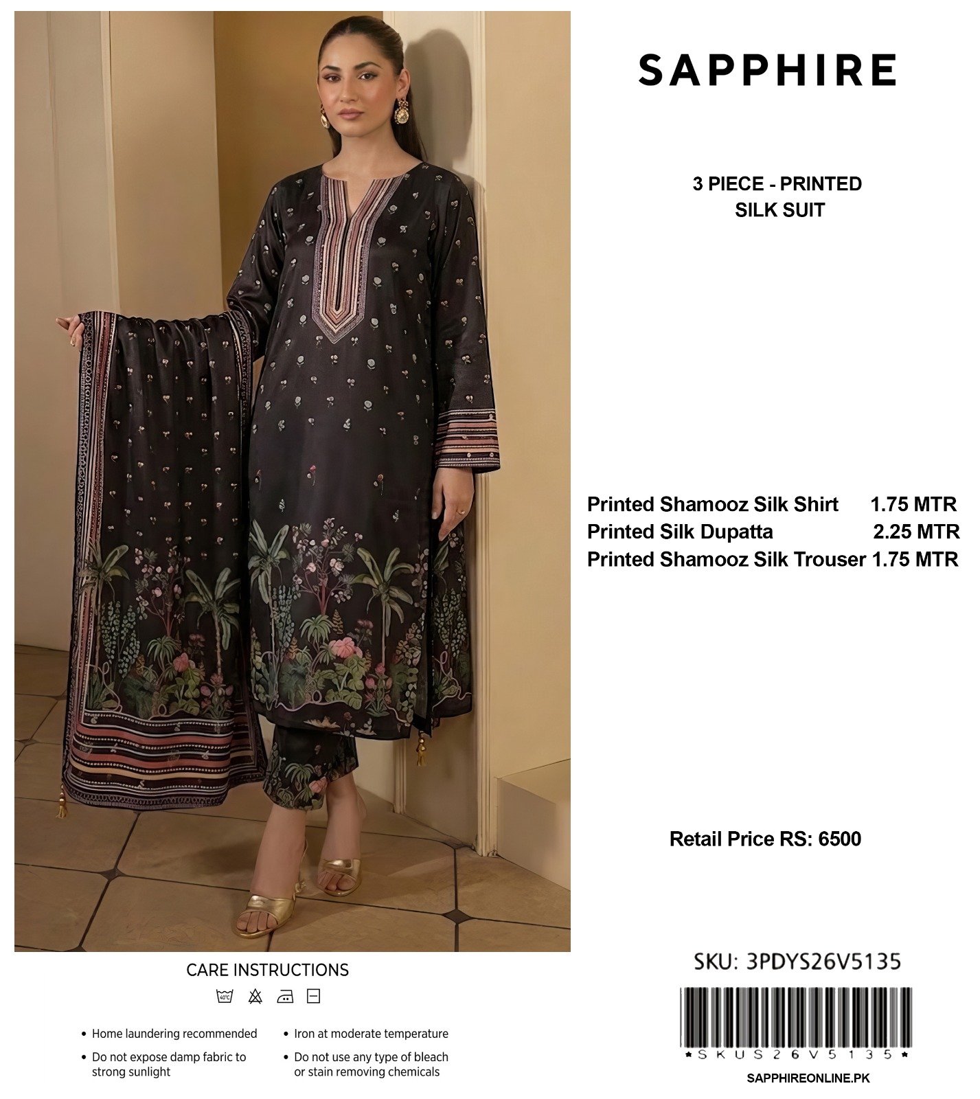 Sapphire 3-Piece Printed Shamooz Silk Suit - Image 9