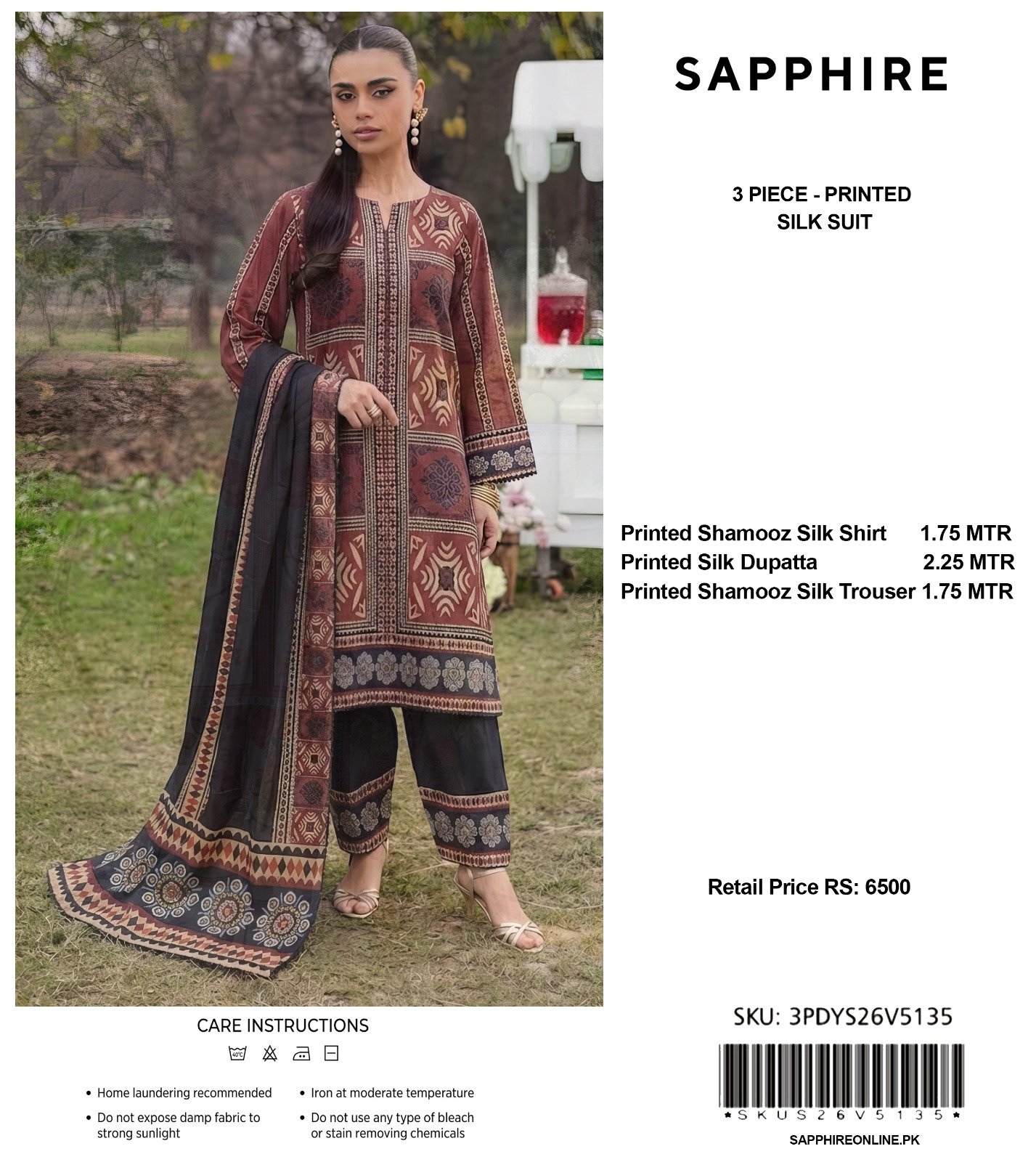 Sapphire 3-Piece Printed Shamooz Silk Suit - Image 8