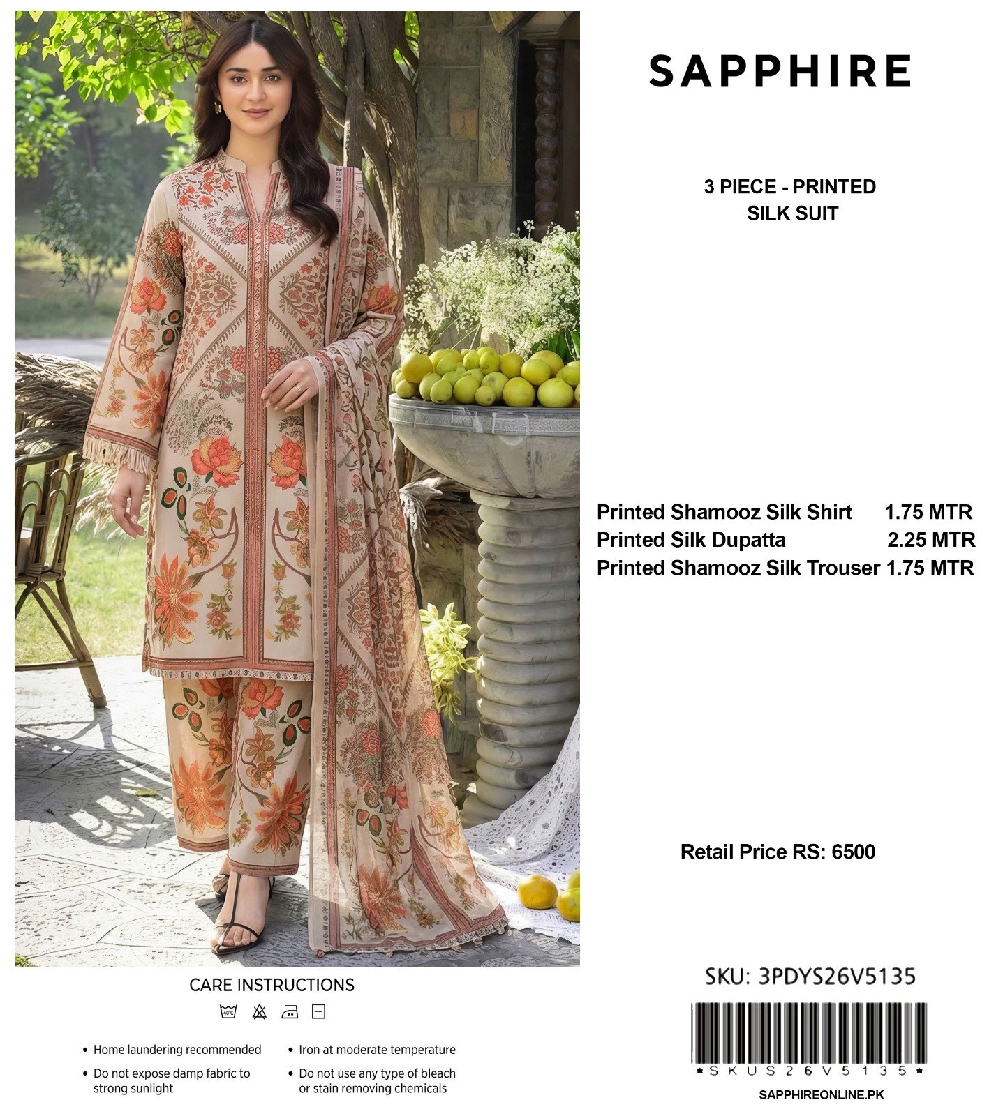 Sapphire 3-Piece Printed Shamooz Silk Suit - Image 6