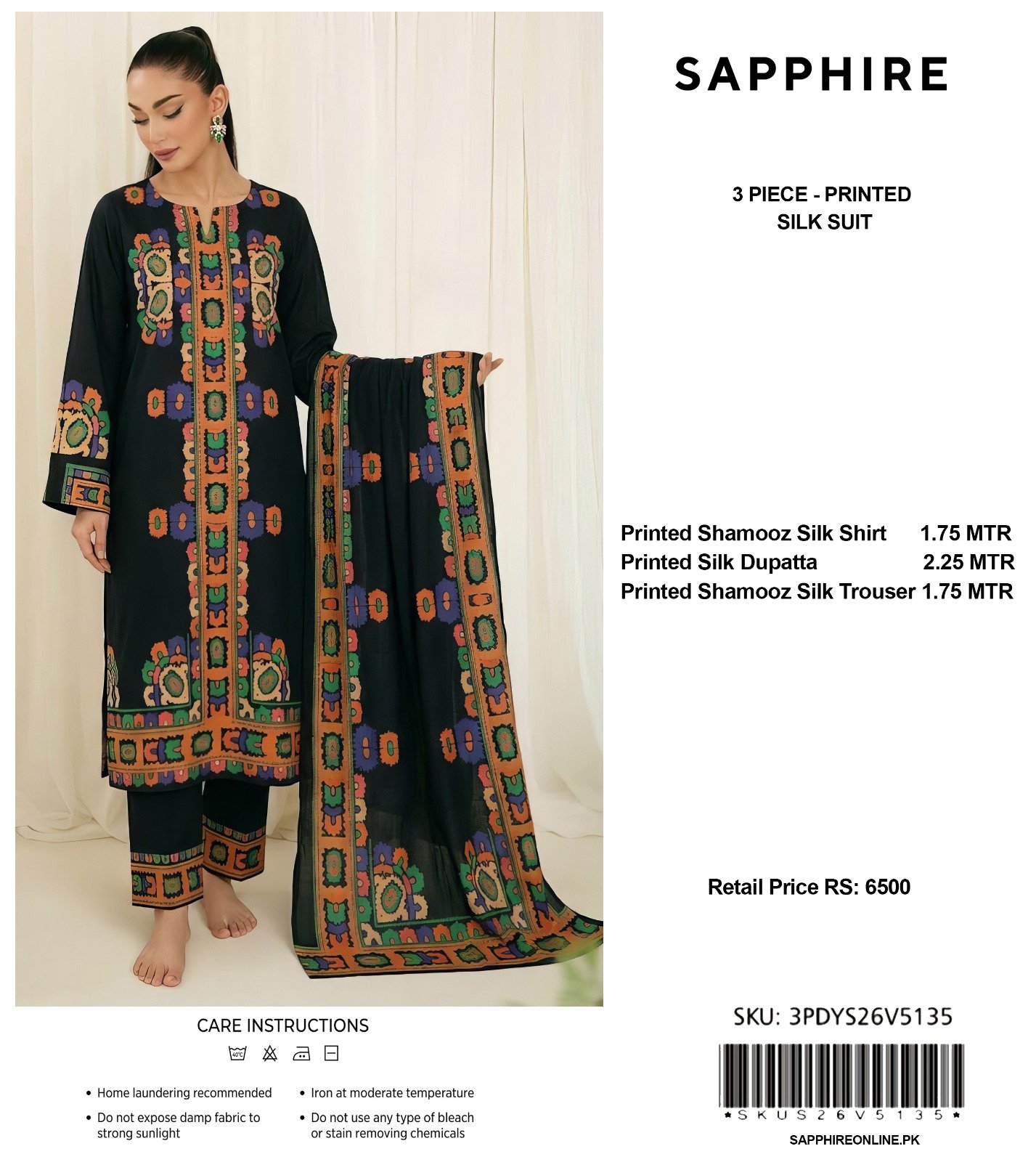 Sapphire 3-Piece Printed Shamooz Silk Suit - Image 2